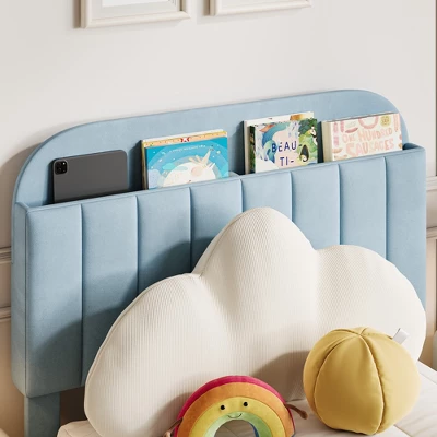 Garvee Twin Bed Frame With Drawer, Velvet Upholstered Platform Bed Frame With Storage Headboard, No Box Spring Needed, Easy Assembly 6 Garvee Twin Bed Frame With Drawer, Velvet Upholstered Platform Bed Frame With Storage Headboard, No Box Spring Needed, Easy Assembly - Image 4