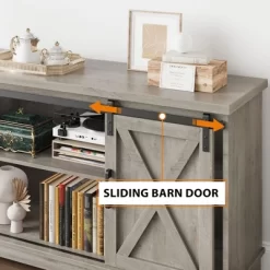 Farmhouse TV Stand Entertainment Center For 65" TVs With Sliding Barn Doors & Adjustable Shelf, Modern Media TV Console For Living Room -Garvee GUEST ab798801 1345 4fd5 b059 0a16f5f15a4a