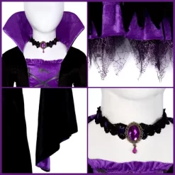 Garvee Witch Costume Fairytale--Stand Collar And Oversized Bell Sleeves Multi-layered Skirt Dress With Choker
