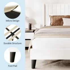 Bed Frame With Vertical Channel Tufted Wingback Headboard, Upholstered Platform Bed Frame With Strong Wooden Slats Support -Garvee GUEST abfb950b 27d5 446a 9a9e 2d8b32b66b11 1