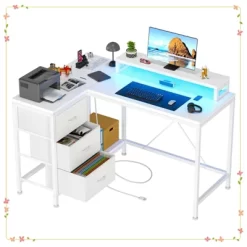 L-Shaped Computer Desk With 4 Power Outlets, 2 USB Ports, 7-Color LED Lights 23 L-Shaped Computer Desk With 4 Power Outlets, 2 USB Ports, 7-Color LED Lights -Garvee GUEST ac3c391c 05e5 4643 9aff 3005fc3df057