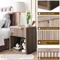 Stand Set Of 2, Modern Farmhouse Nightstand, Fluted Nightstand With Drawer Storage, Mid Century Wood Bedside Table For Bedroom Living Room Sofa Office -Garvee GUEST ac4a62ff 3f10 4137 b871 597942118eba