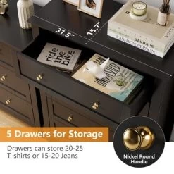 5 Drawers Dresser For Bedroom, Farmhouse Wood Dressers & Chest Of Drawers For Clothes, Storage Dressers Organizer For Living Room, Hallway -Garvee GUEST ac4e5677 a46b 4349 b498 a45ef2a92dc6 1