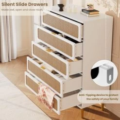 Garvee Rattan 5 Drawer Dresser For Bedroom, Tall Dresser With Deep Drawers, Large Chest Of Drawers For Closet With Wide Top For Living Room, Hallway -Garvee GUEST ac4fb697 b47e 4ed5 a220 a2ed090d4faa