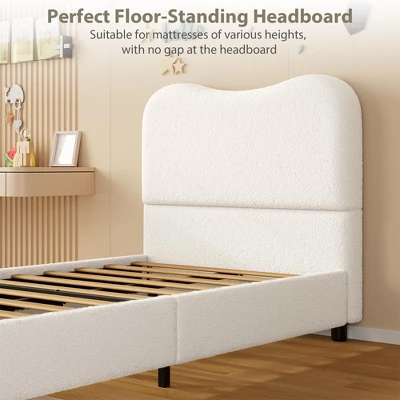 Kids Bed Frame With Upholstered Headboard, Low Profile Sturdy Platform Bed With Soft Boucle Fabric For Girls And Boys, Heavy Duty, Wooden Slats 6 Kids Bed Frame With Upholstered Headboard, Low Profile Sturdy Platform Bed With Soft Boucle Fabric For Girls And Boys, Heavy Duty, Wooden Slats - Image 4