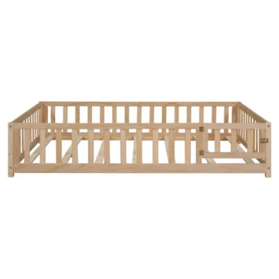 Full Size Floor Platform Bed With Fence And Door, Wooden Floor Bed Frame With Support Slats For Boys Girls Bedroom Furniture, Easy To Assembly 8 Full Size Floor Platform Bed With Fence And Door, Wooden Floor Bed Frame With Support Slats For Boys Girls Bedroom Furniture, Easy To Assembly - Image 6