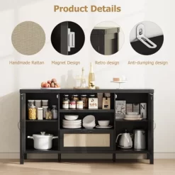 Rattan Sideboard Buffet Cabinet With Drawer & Open Shelves, Boho Farmhouse Coffee Bar For Kitchen, Dining Or Living Room 13 Rattan Sideboard Buffet Cabinet With Drawer & Open Shelves, Boho Farmhouse Coffee Bar For Kitchen, Dining Or Living Room -Garvee GUEST adaee579 5985 4a25 8970 7602cb38ccde