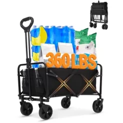 Collapsible Folding Wagon Cart, Heavy-Duty 360LBS Capacity, All-Terrain Utility Wagon With 360° Wheels & Cup Holders For Beach, Camping, Garden -Garvee GUEST adcff26e 8a31 4ebe b0f4 ee6d7ff485c4