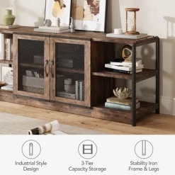 Farmhouse TV Stand For 65/75 Inch TVs, Entertainment Center With Storage Cabinet And Mesh Doors, Industrial Media Console Table, Vintage -Garvee GUEST ae1db4cb 21c6 4640 a71e 0f5eabe8ca0d