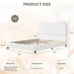 Bed Frame For Kids With Velvet Upholstered Headboard, Cute Low Profile Platform Bed For Girls And Boys