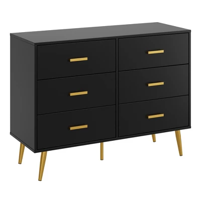 Modern Wooden Dresser With Gold Handles, White 6 Drawer Dresser With Storage Space, Chest Dresser With Deep Drawers For Bedroom, Living Room 4 Modern Wooden Dresser With Gold Handles, White 6 Drawer Dresser With Storage Space, Chest Dresser With Deep Drawers For Bedroom, Living Room - Image 2
