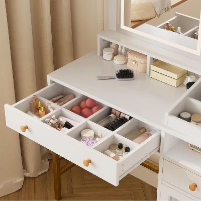 Makeup Vanity Desk With 3 Color Led Light, Makeup Vanity With Large Mirror And Power Outlet, Dressing Table With 2 Drawers White 55.9"H 7 Makeup Vanity Desk With 3 Color Led Light, Makeup Vanity With Large Mirror And Power Outlet, Dressing Table With 2 Drawers White 55.9"H - Image 5