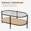 2-Tier Rattan Coffee Table, Boho Oval Coffe Table With Tempered Glass Top 1 2-Tier Rattan Coffee Table, Boho Oval Coffe Table With Tempered Glass Top -Garvee GUEST af07f454 d368 45c2 aede b190359d4916
