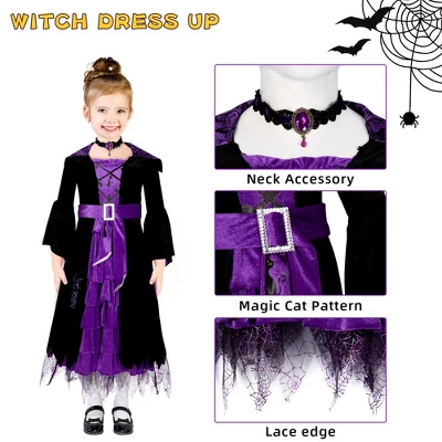 Garvee Witch Costumes With Neck Accessories For Girls, Suitable For Halloween Dress Up Party, Role-Playing 3 Garvee Witch Costumes With Neck Accessories For Girls, Suitable For Halloween Dress Up Party, Role-Playing