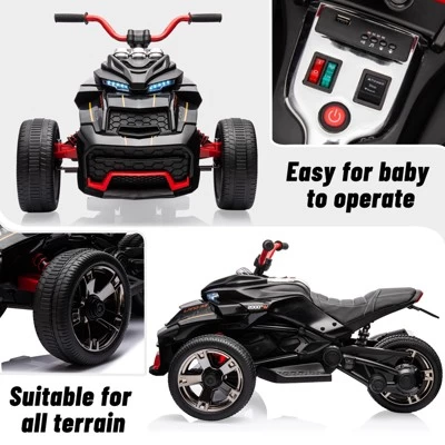 12V Kids Ride On ATV, 3 Wheeler Motorcycle, Rechargeable Battery-Powered ATV Toy Car With Music 6 12V Kids Ride On ATV, 3 Wheeler Motorcycle, Rechargeable Battery-Powered ATV Toy Car With Music - Image 4