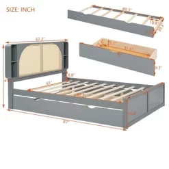 Queen Size Bed Frame With Trundle, Wood Platform Bed With Rattan Headboard & 2 Drawers, Wooden Slats Support, No Box Spring Required 14 Queen Size Bed Frame With Trundle, Wood Platform Bed With Rattan Headboard & 2 Drawers, Wooden Slats Support, No Box Spring Required -Garvee GUEST af58a7dd 0d00 493b 89cc 9aab240d3c24