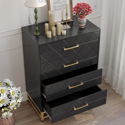 Dresser For Bedroom With 4 Drawer, Modern Dressers Chest Of Drawers, With Wide Drawers And Metal Handles, Wood Dressers, Black 9 Dresser For Bedroom With 4 Drawer, Modern Dressers Chest Of Drawers, With Wide Drawers And Metal Handles, Wood Dressers, Black - Image 7