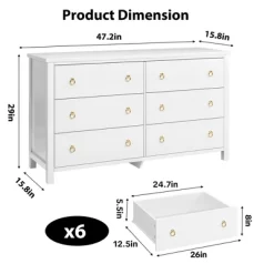 Garvee Modern Drawer Dresser, Freestanding Bedroom Chest Of Drawers, Wooden Storage Organizer For Nursery, Living Room, Closet, White