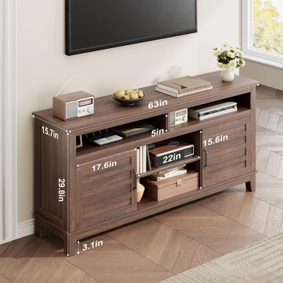 65" TV Stand Entertainment Center With Adjustable Shelves & 8 Storage Compartments, Semi-Open Double Door Cabinet For Living Room, Bedroom 3 65" TV Stand Entertainment Center With Adjustable Shelves & 8 Storage Compartments, Semi-Open Double Door Cabinet For Living Room, Bedroom