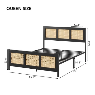 Whizmax King/Queen/Full Size Rattan Bed Frame With Headboard, Boho Cane Platform Bed Frame With Strong Metal Slat, Noise Free, No Box Spring Needed 8 Whizmax King/Queen/Full Size Rattan Bed Frame With Headboard, Boho Cane Platform Bed Frame With Strong Metal Slat, Noise Free, No Box Spring Needed - Image 6