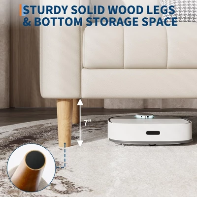 Faux Leather Sofa Couch, Modern 78" W Sofa With Deep Seats, 3 Seater Sofa Couch With 2 Throw Pillows And Wood Legs 8 Faux Leather Sofa Couch, Modern 78" W Sofa With Deep Seats, 3 Seater Sofa Couch With 2 Throw Pillows And Wood Legs - Image 6