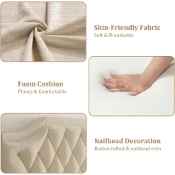 Upholstered Canopy Bed Frame With Headboard, Button Tufted, Nailhead Trim Design, No Box Spring Required 12 Upholstered Canopy Bed Frame With Headboard, Button Tufted, Nailhead Trim Design, No Box Spring Required -Garvee GUEST b0bdacba 806f 49ac 9572 874eda824131