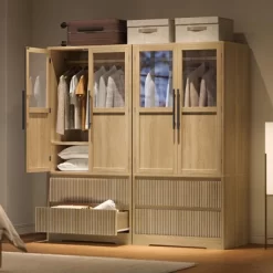 Bedroom Wooden Armoire Wardrobe Closet With Wood Doors, 2 Drawers, Hanging Rod, Freestanding Cabinet With Shelves 11 Bedroom Wooden Armoire Wardrobe Closet With Wood Doors, 2 Drawers, Hanging Rod, Freestanding Cabinet With Shelves -Garvee GUEST b129a379 fc96 4d20 a62f cbbd98312c23