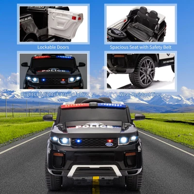 12V Police Electric Ride-On Car For Kids, Remote Control, 66lbs Capacity, LED Lights, Megaphone, Music, Spring Suspension 6 12V Police Electric Ride-On Car For Kids, Remote Control, 66lbs Capacity, LED Lights, Megaphone, Music, Spring Suspension - Image 4