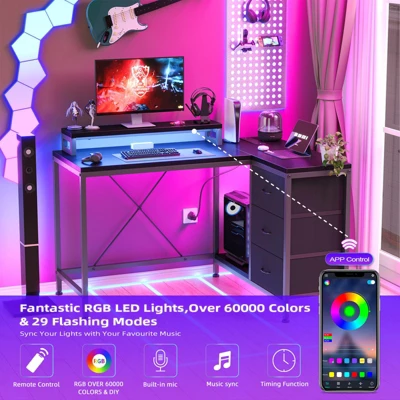 L-Shaped Computer Desk With 4 Power Outlets, 2 USB Ports, 7-Color LED Lights 6 L-Shaped Computer Desk With 4 Power Outlets, 2 USB Ports, 7-Color LED Lights - Image 4