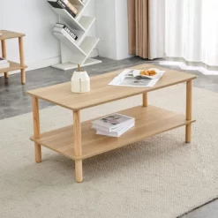 Modern 2-Tier Coffee Table For Living Room Furniture, Center Table With Open Storage Shelf, Rounded Rubberwood Legs, Wood/Walnut Color 39.3*19.6*18in -Garvee GUEST b20235b8 9bf2 4d70 96f2 8ca094abb1b7