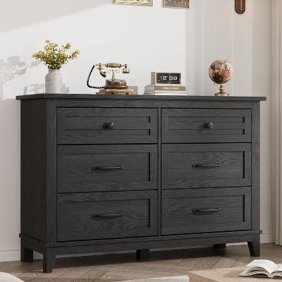 6 Dresser For Bedroom, 47" Wide Drawer Dresser With Storage Freestanding, Wooden Closet Storage Chest For Living Room, Bedroom, Entryway 8 6 Dresser For Bedroom, 47" Wide Drawer Dresser With Storage Freestanding, Wooden Closet Storage Chest For Living Room, Bedroom, Entryway - Image 6