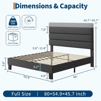 Bed Frame With Adjustable Headboard, Heavy Duty 1000lb Support, No Box Spring Needed, Dark Grey Upholstered Platform Base, Easy Assembly 3 Bed Frame With Adjustable Headboard, Heavy Duty 1000lb Support, No Box Spring Needed, Dark Grey Upholstered Platform Base, Easy Assembly
