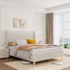 Bed Frame, Corduroy Upholstered Queen Bed Frame With Wingback Headboard, No Box Spring Needed, Solid Wooden Slats, Noise Free 18 Bed Frame, Corduroy Upholstered Queen Bed Frame With Wingback Headboard, No Box Spring Needed, Solid Wooden Slats, Noise Free -Garvee GUEST b2d08f74 5df5 4410 93eb 734635510034