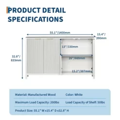 55" Modern Fluted Sideboard Buffet Cabinet With Storage, Wood Coffee Bar Buffet Table With 4 Doors & Adjustable Shelves