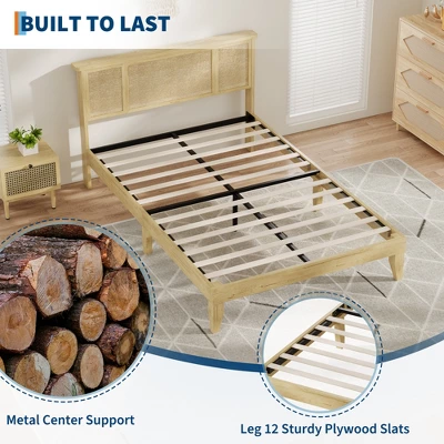 Garvee Bed Frame With Natural Rattan Headboard, Wood Slat Support, Metal Base 6 Garvee Bed Frame With Natural Rattan Headboard, Wood Slat Support, Metal Base - Image 4