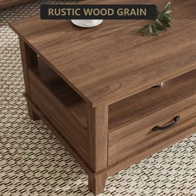 Farmhouse Coffee Table With Drawers, 47.2" Center Table Rustic Coffee Tables White Brown Living Room Table 7 Farmhouse Coffee Table With Drawers, 47.2" Center Table Rustic Coffee Tables White Brown Living Room Table - Image 5