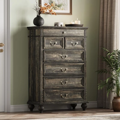 Farmhouse Tall Dresser For Bedroom With 7 Drawers, 50" Tall Large Wood Chest Of Drawers 11 Farmhouse Tall Dresser For Bedroom With 7 Drawers, 50" Tall Large Wood Chest Of Drawers - Image 9