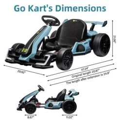 Go Karts For Kids, 24V Electric Go Kart With 2 * 150W Powerful Motors,8mph, 110lbs,W/Button Start,Lights,Safety Belt, Music