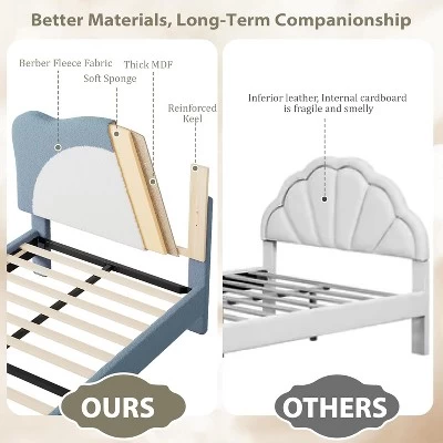 Twin/Full Size Princess Bed Frame For Kids - Adjustable Scallop Headboard, Velvet Upholstered, No Box Spring Needed 5 Twin/Full Size Princess Bed Frame For Kids - Adjustable Scallop Headboard, Velvet Upholstered, No Box Spring Needed - Image 3