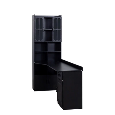 L Shaped Computer Desk With Hutch, Office Corner Desk With Drawer & Bookshelf, Study Table Writing Desk, Gaming Computer Desk For Study Room Black 7 L Shaped Computer Desk With Hutch, Office Corner Desk With Drawer & Bookshelf, Study Table Writing Desk, Gaming Computer Desk For Study Room Black - Image 5