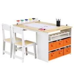 Kids Art Table Set, Multifunctional Drawing Table For Kids, Toddler Drawing Table With 2 Chairs, 6 Storage Boxes For Playroom, Kindergarten, Nursery -Garvee GUEST b5440156 51ee 44d2 89ee 25a1e582e64b