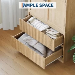 Wooden Armoire Wardrobe Closet With Shelves & Hanging Rod, Wardrobe Armoire Cabinet With Glass Doors And 2 Drawers, For Bedroom, Living Room -Garvee GUEST b5567634 fdca 4893 b76b 00895cd3d7f2