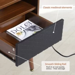 Mid-Century Nightstand With Drawers, Side Table With Charging Station -Garvee GUEST b5d0ad6c 5ba5 46aa bc17 e36f4f0280ee