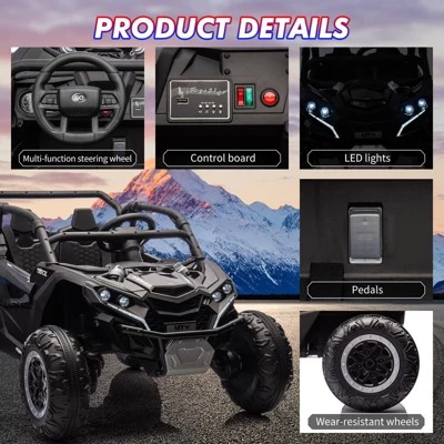 Ride On Car For Kids, 24V 2 Seater Powered Electric Off-Road UTV Toy,4WD Electric Vehicle With Remote Control,LED3 Speeds,Horn, Music 4 Ride On Car For Kids, 24V 2 Seater Powered Electric Off-Road UTV Toy,4WD Electric Vehicle With Remote Control,LED3 Speeds,Horn, Music - Image 2