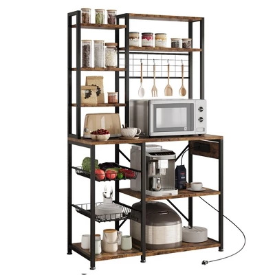 Whizmax Bakers Rack With Power Outlet, Microwave Stand With 2 Wire Drawer, Industrial Coffee Bar Station, 7-Tier Kitchen Bakers Rack 10 Whizmax Bakers Rack With Power Outlet, Microwave Stand With 2 Wire Drawer, Industrial Coffee Bar Station, 7-Tier Kitchen Bakers Rack - Image 8