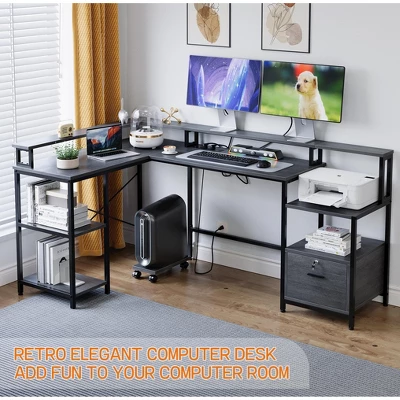 Garvee 76" Reversible L Shaped Computer Desk With File Drawer & With Power Outlet, Gaming Desk With Monitor Shelf, Corner Desk For Home Office 3 Garvee 76" Reversible L Shaped Computer Desk With File Drawer & With Power Outlet, Gaming Desk With Monitor Shelf, Corner Desk For Home Office