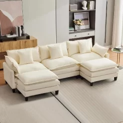 112.2" Sectional Cloud Couch, Modular Sectional Couches Sofa For Living Room With Movable Ottoman, 3-Seater Chenille Deep Seat Cloud Sofa -Garvee GUEST b6af9499 cbaf 46d4 9c54 52add9de0d2c