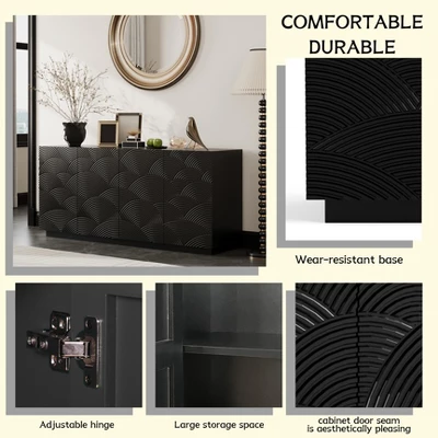 Accent Storage Cabinet, Modern Buffet Sideboard Console Table With 4 Doors And Adjustable Shelves Black 5 Accent Storage Cabinet, Modern Buffet Sideboard Console Table With 4 Doors And Adjustable Shelves Black - Image 3