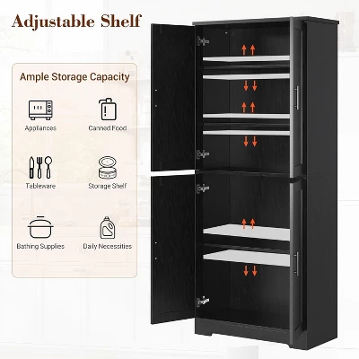 70" Tall Kitchen Pantry Cabinets With 2 Doors And 3 Adjustable Shelves, Freestanding Modern Storage Cabinet For Dining Room, Living Room 6 70" Tall Kitchen Pantry Cabinets With 2 Doors And 3 Adjustable Shelves, Freestanding Modern Storage Cabinet For Dining Room, Living Room - Image 4