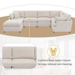 6-Seat Sectional Sofa Couch With Removable Ottoman, U-Shaped Upholstered Couch With Legs, Reversible Chaise Sleeper Sofa Bed For Living Room 15 6-Seat Sectional Sofa Couch With Removable Ottoman, U-Shaped Upholstered Couch With Legs, Reversible Chaise Sleeper Sofa Bed For Living Room -Garvee GUEST b6db94c0 c6db 40f5 931e 1a7b7e07aa38